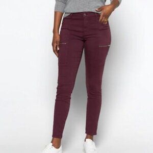 Pistola Skinny Jeans Cargo Moto Zip Burgundy Ankle Pants Hardware Details